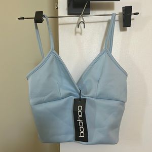 Boohoo light blue cropped tank top